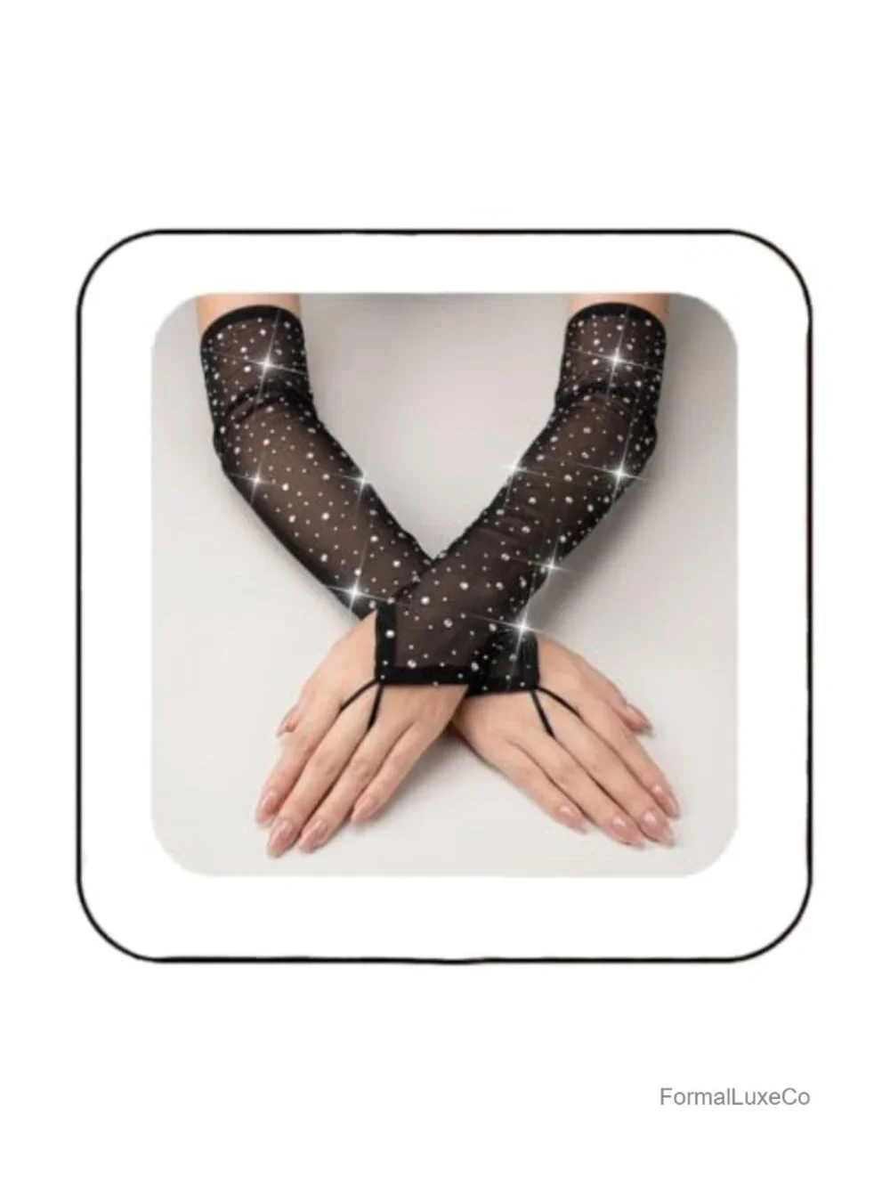 Fingerless Rhinestone Mesh Gloves Elbow Length Prom Costume Accessory
